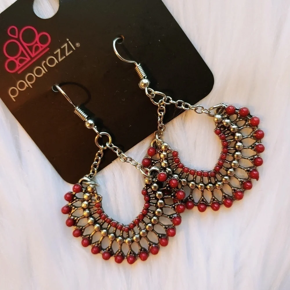 NWT Paparazzi Earrings Silvertone Red